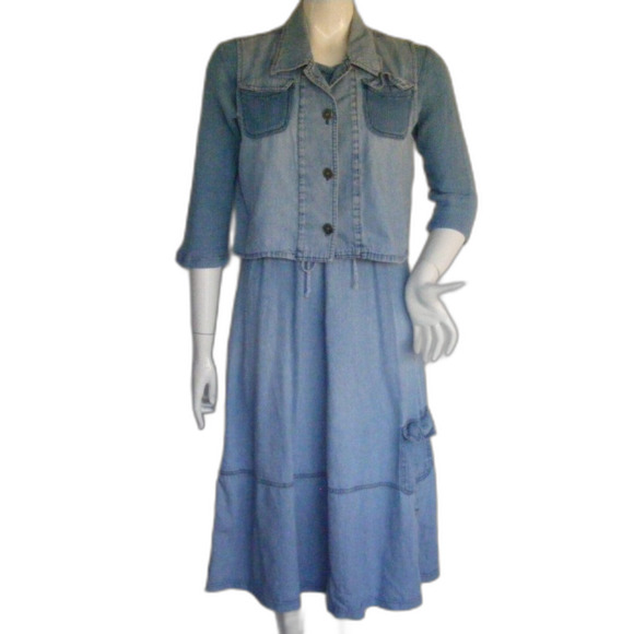 Hannah & Tina Dress Set, M, Vintage, Blue, Thermal/Chambray, Matching, Vest - Picture 1 of 13